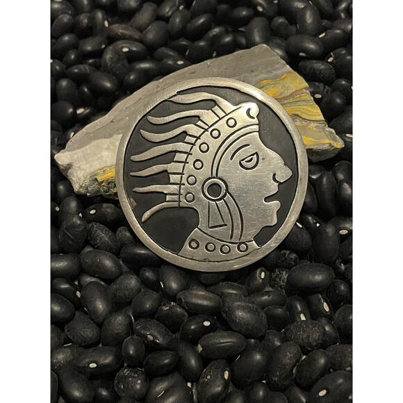 Huge Vintage Sterling Mexico Kachina Mud Man Afghan Storyteller Pin Pendant - Picture 7 of 7